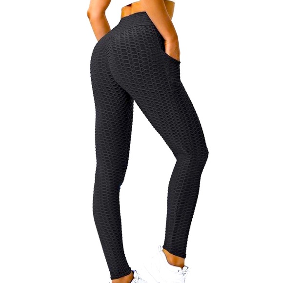 SET Honeycomb Textured High waist Scrunch Butt leggings & Drawstring Crop Top - Picture 9 of 9